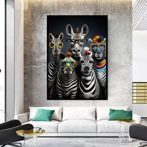 Funny Zebras Poster Wall Art, Cute Animals Poster Wall Decor, Zebras with Glasses Poster Print Art, Colorful Zebras Poster Wall Decor, Room Decor