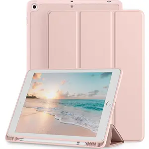 Compatible with iPad 9th/8th/7th Generation Case, for iPad 10.2 Inch Case with Pencil Holder, TPU  Stand  Cover 2021/2020/2019, Auto Wake/Sleep, Rose