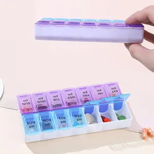 14-Grid Color Pill Box, Portable One-Week Pill Box Set, Mini Combination Pill Box Packing, Daily Regular Reminder Pill Box Monday To Sunday Full Coverage Travel Carry-On & Handbag Essentials,  Food Containers