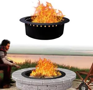 FEBTECH Smokeless Fire Pit Insert 42" Round Steel Foldable with Air Vents & Collar Support DIY Fire Ring for Patio Garden Outdoor Bonfire Camping Accessories