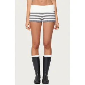 Edikted Women's Saphi Striped Foldover Knit Shorts