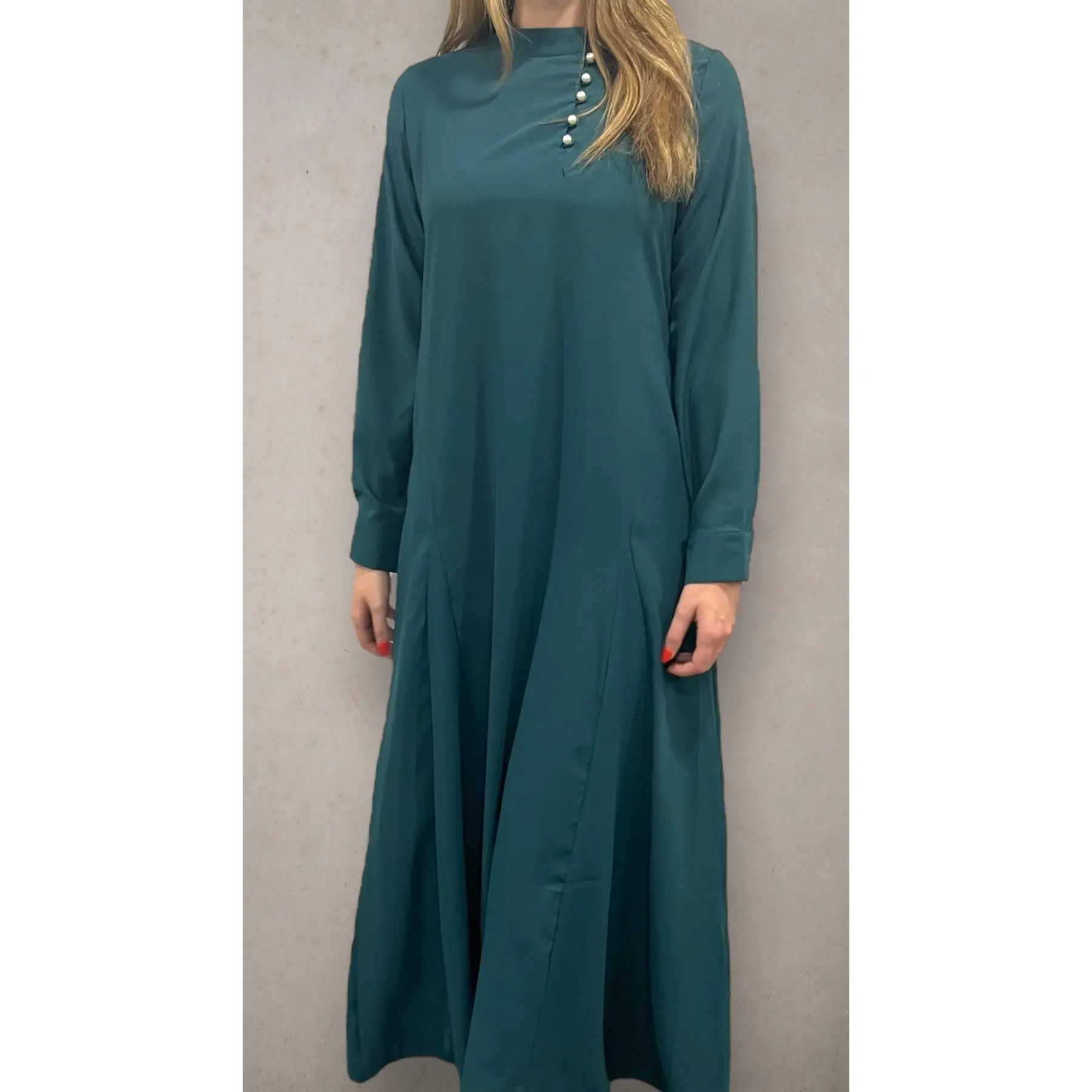 Pearl Side Button-Up Abaya Turquoise