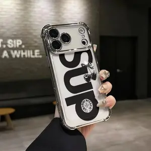 Black Cherry Letter Vibe Phone Case for iPhone 17 AIR 17 PRO 16 PRO 15  PRO MAX  14 PLUS 13 PRO 12 11 series (silicone softshell) airbag anti-drop and shockproofmobile phone protective case, Tpu
