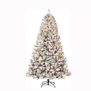 Pre-lit Christmas Tree with Warm White Lights - Snow Flocked Artificial Christmas Trees,Foldable Metal Stand, Xmas Tree Decoration