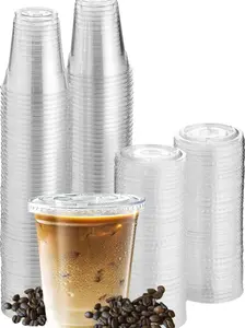 Green Direct 7 oz. Disposable Clear Plastic Cups with Lids Pack of 50 | Iced Coffee Plastic  with Lid disposable coffee cup Crystal Clear