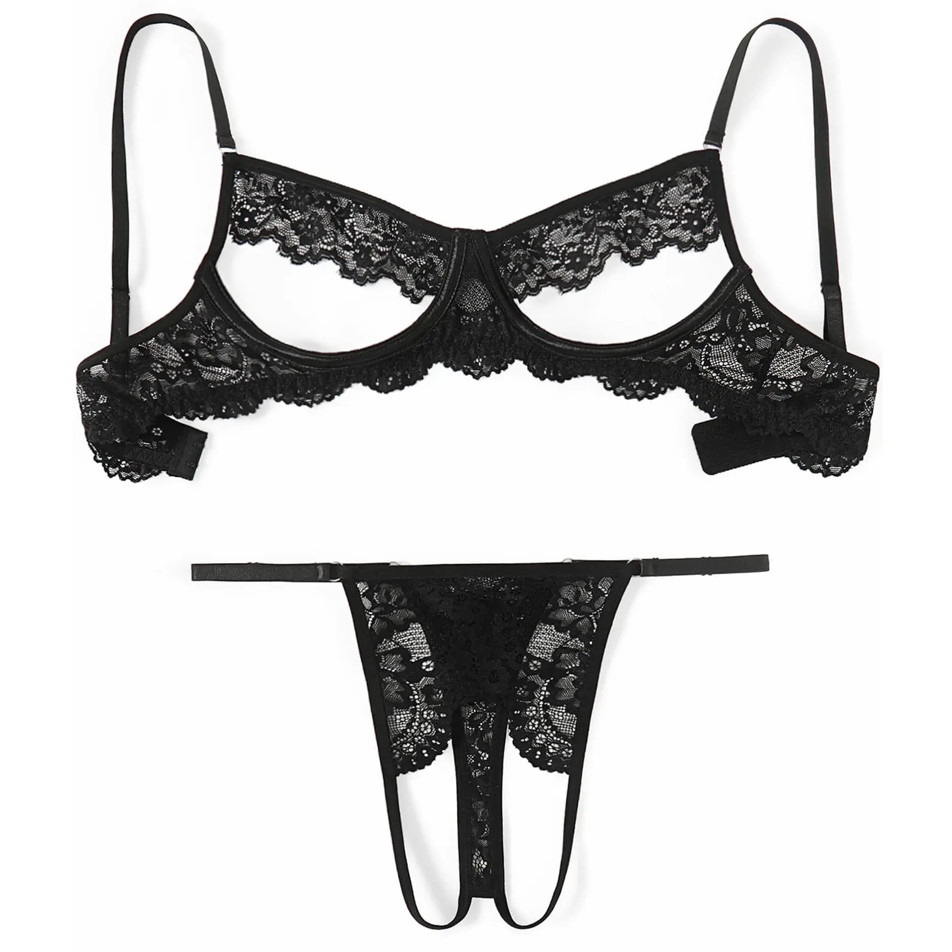 Avidlove Floral Lace Cutout Lingerie Set for Women Bra Panty 2 Piece Sheer Lingerie Set Outfits Soft Stretchy Material Hook & Eye Closure Adjustable Straps Perfect for Romantic Moments