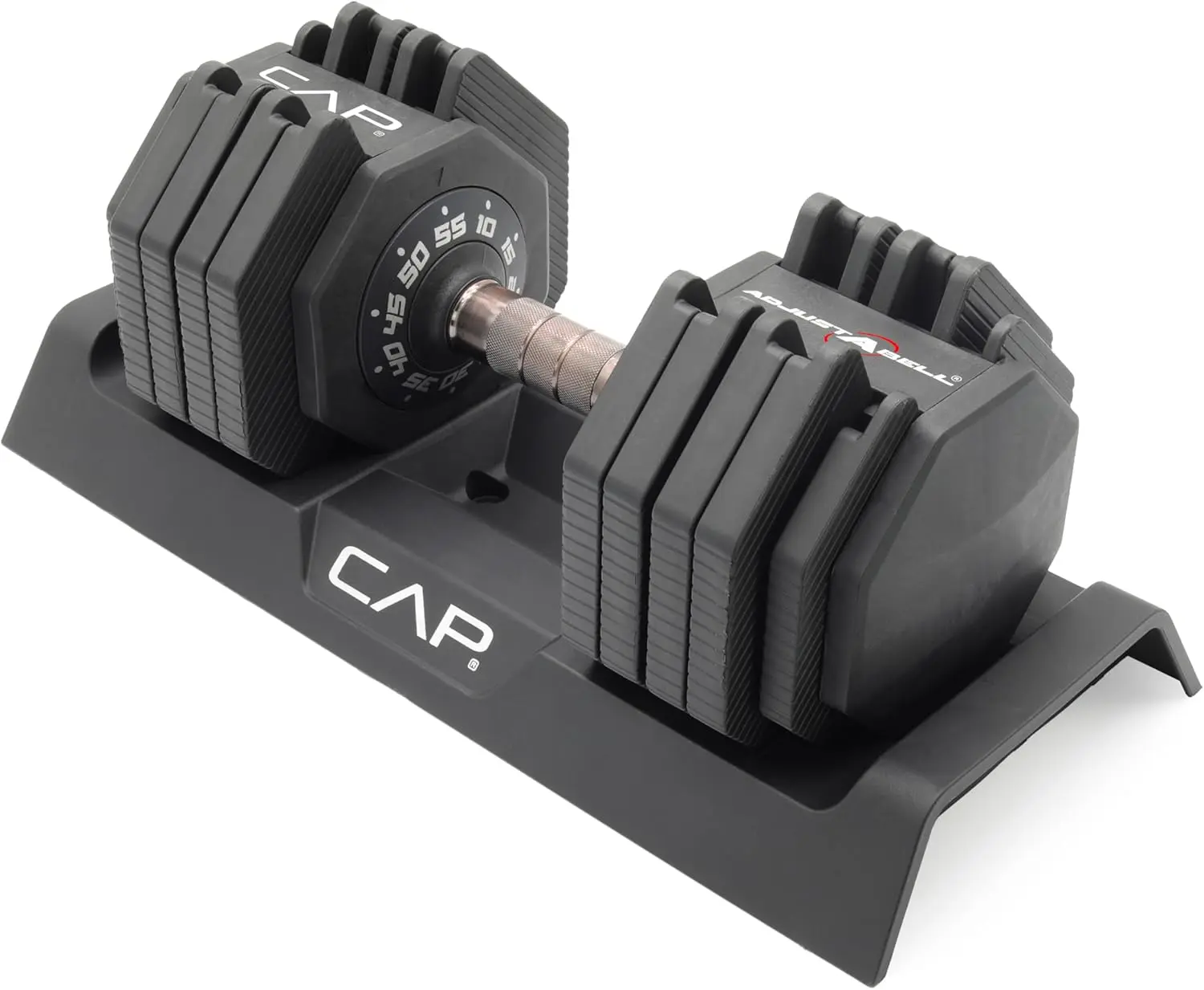 CAP ADJUSTABLE Quick-Select Adjustable Dumbbell Set (10-55 lbs, 12.5/25/55 LB Options) - Round & Anti-Roll Hex Design, Multiple Grip Handles, Upper Body Workout, Organized & Clutter-Free, Premium Workout Experience for Individuals, Resistance Training, St