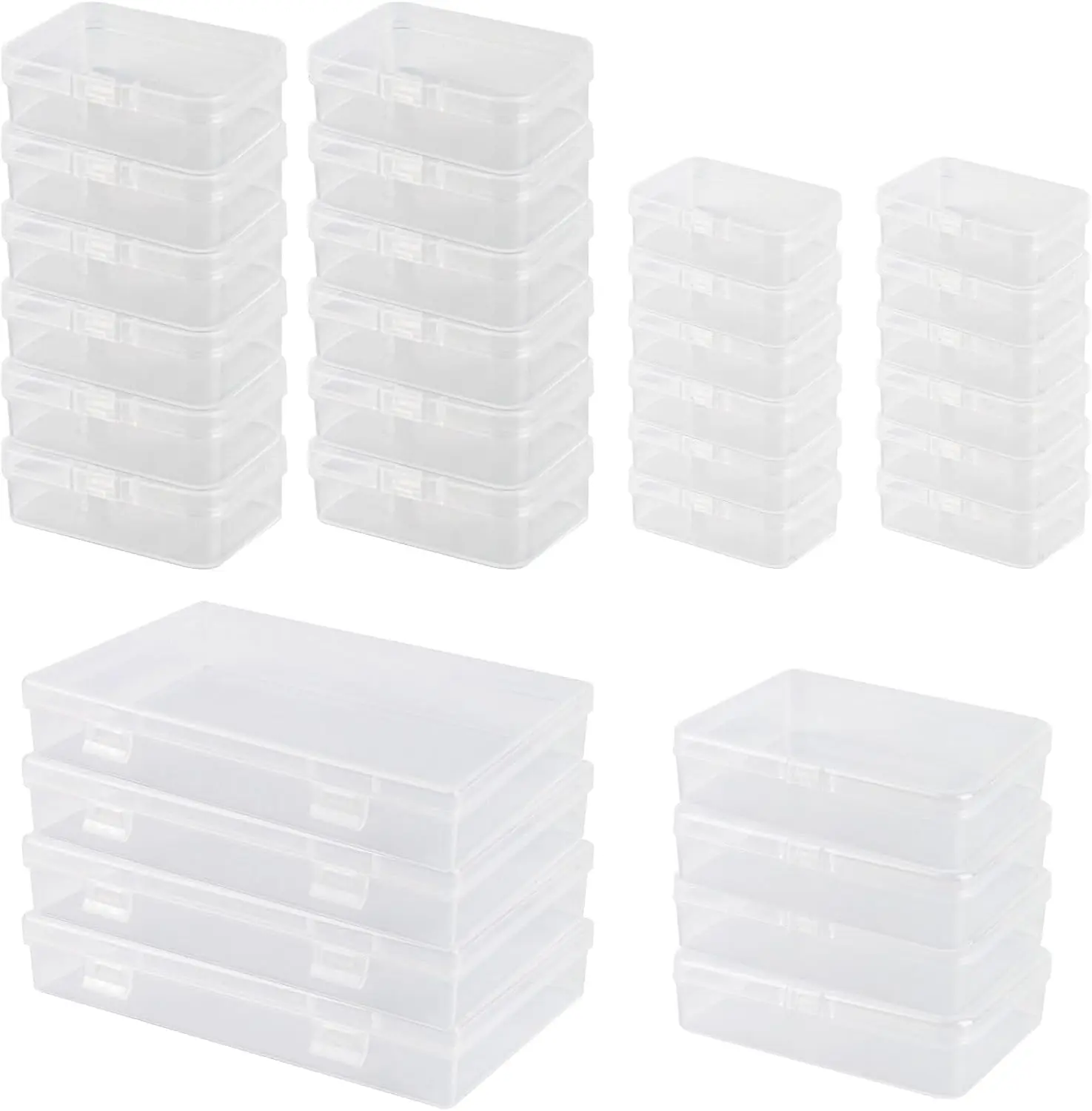 32PCS Storage Box with Lid, Small, Storage Container with Lid with 4 Different Sizes, Transparent Plastic Storage Box for Tablets, Jewellery, Crafts