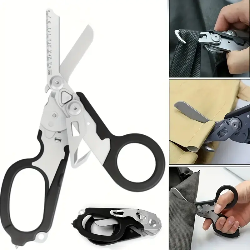 Outdoor Tactical Folding Cutting Scissors, Raptor Scissors for Medical First Aid, Multi-Functional Foldable Portable Tool with K Sheath, Hand Tools