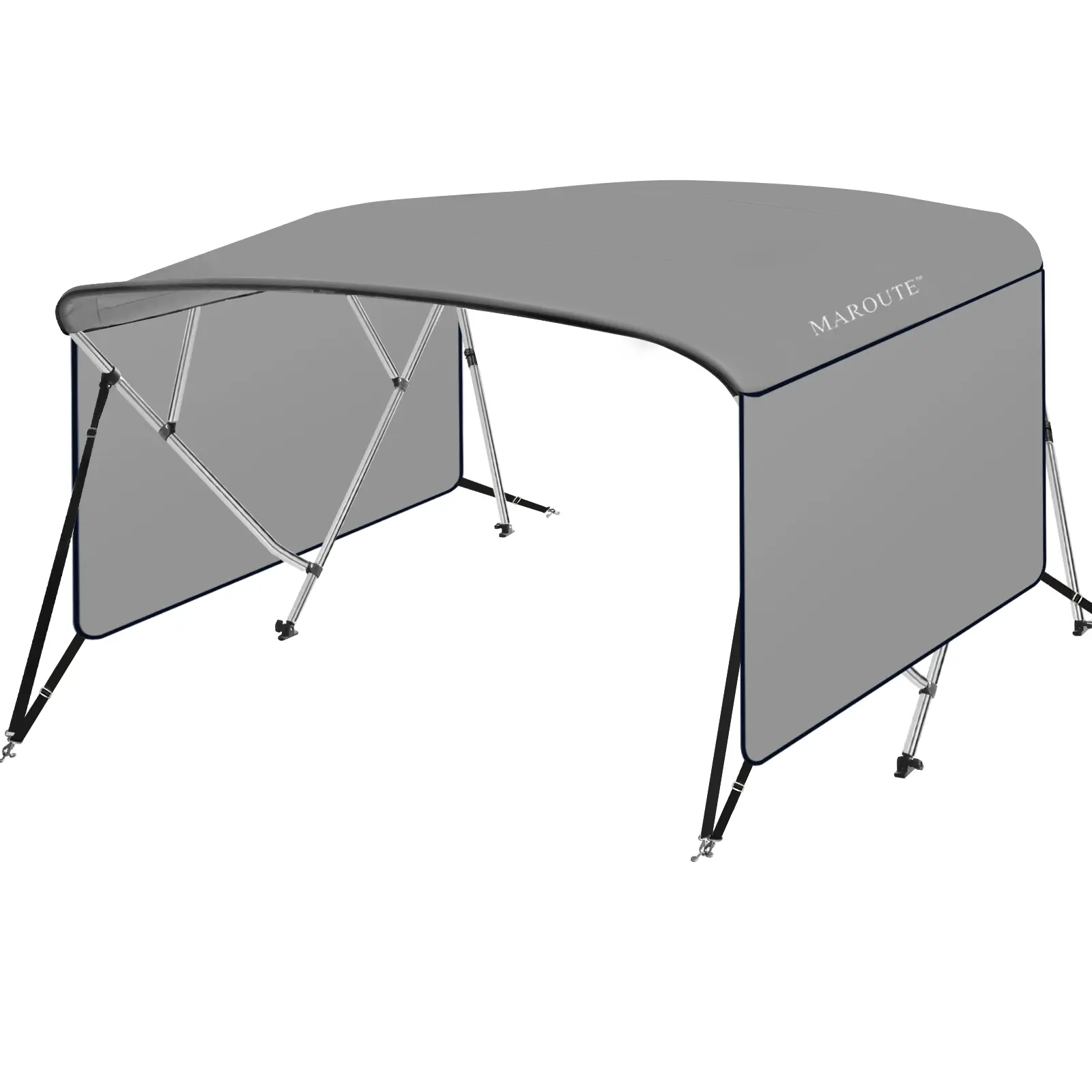 Heavy Duty 4 Bow Bimini Top for Boats - 8ft Marine PU-Coated Canvas Canopy, 1" Aluminum Alloy Frame, 2 Straps, 2 Adjustable Rear Support Poles, Zippered Storage Boot, Ideal for Jon Boats, Pontoon, Fishing Vessels