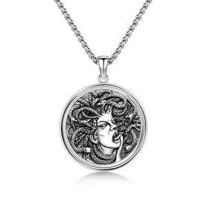 Medusa Necklace 925 Sterling Silver Jewelry Goddess Medusa Pendant Necklace Witches Gifts for Women Men Anniversary Graduation Birthday Christmas Mothers Day Valentine's Day Amulet Faith
