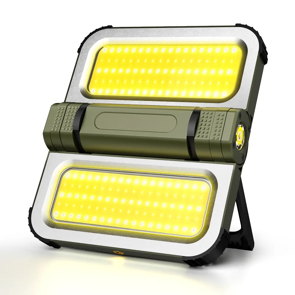 Portable LED Flashlight & Solar Charging Work Light, 3-Color Stepless Dimming, 180° Rotation Folding Lamp, 5 Light Modes, USB Rechargeable, Waterproof Outdoor Light for Camping, Power Outages, Emergency, Hiking, Car Repairing BackToSchool