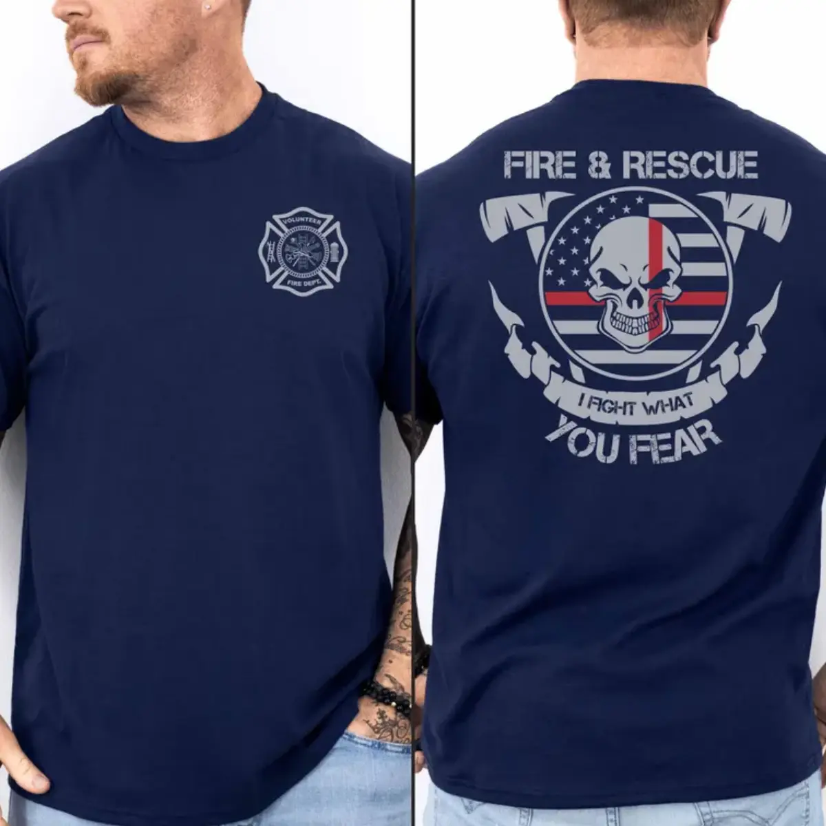 Fire & Rescue Skull Graphic Tee – Firefighter Brotherhood Design, Soft Cotton Blend Shirt, Volunteer Firefighter Apparel for Men & Women, Heroic Gift Idea
