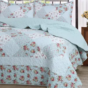 3pcs light blue Quilt set, Bedspread& Coverlet set, Bedding set, Soft and lightweight