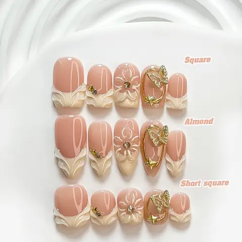 CuraTique Summer Collection | Sculpted French | 10PCS Handmade Press On Nails REUSABLE 3D Gel Spring 2026 / Light Luxury、Lovely、Gorgeous
