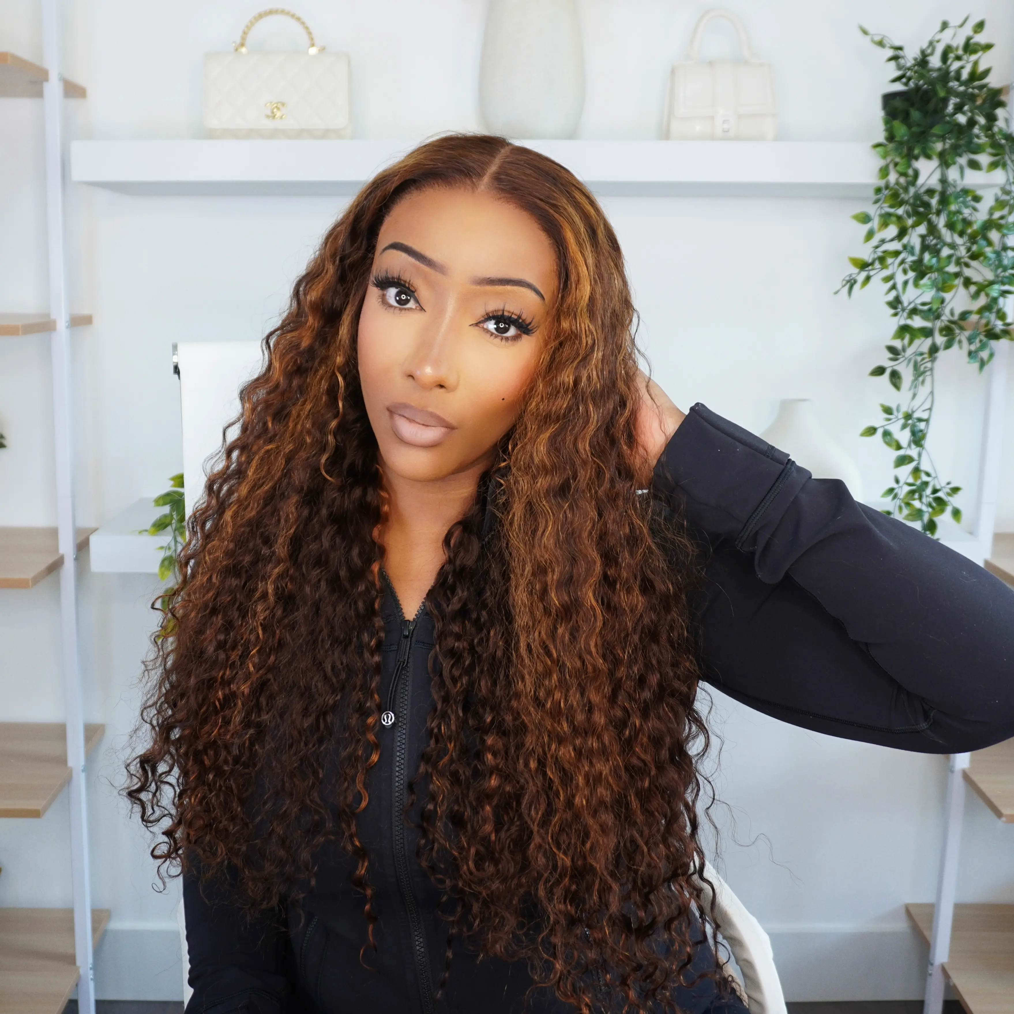 Arabella 4P30# Burmese Curly/Water Wave 13x6 Glueless Lace Front Wig Chocolate Brown with Highlights Autumn Winter Color 4/30 Human Hair Wig