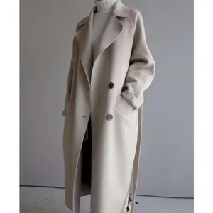 Women’s Wool Coat for Autumn/Winter – Long, Loose, Over-the-Knee, Waist-Tied Wool Overcoat (Womenswear Jackets)