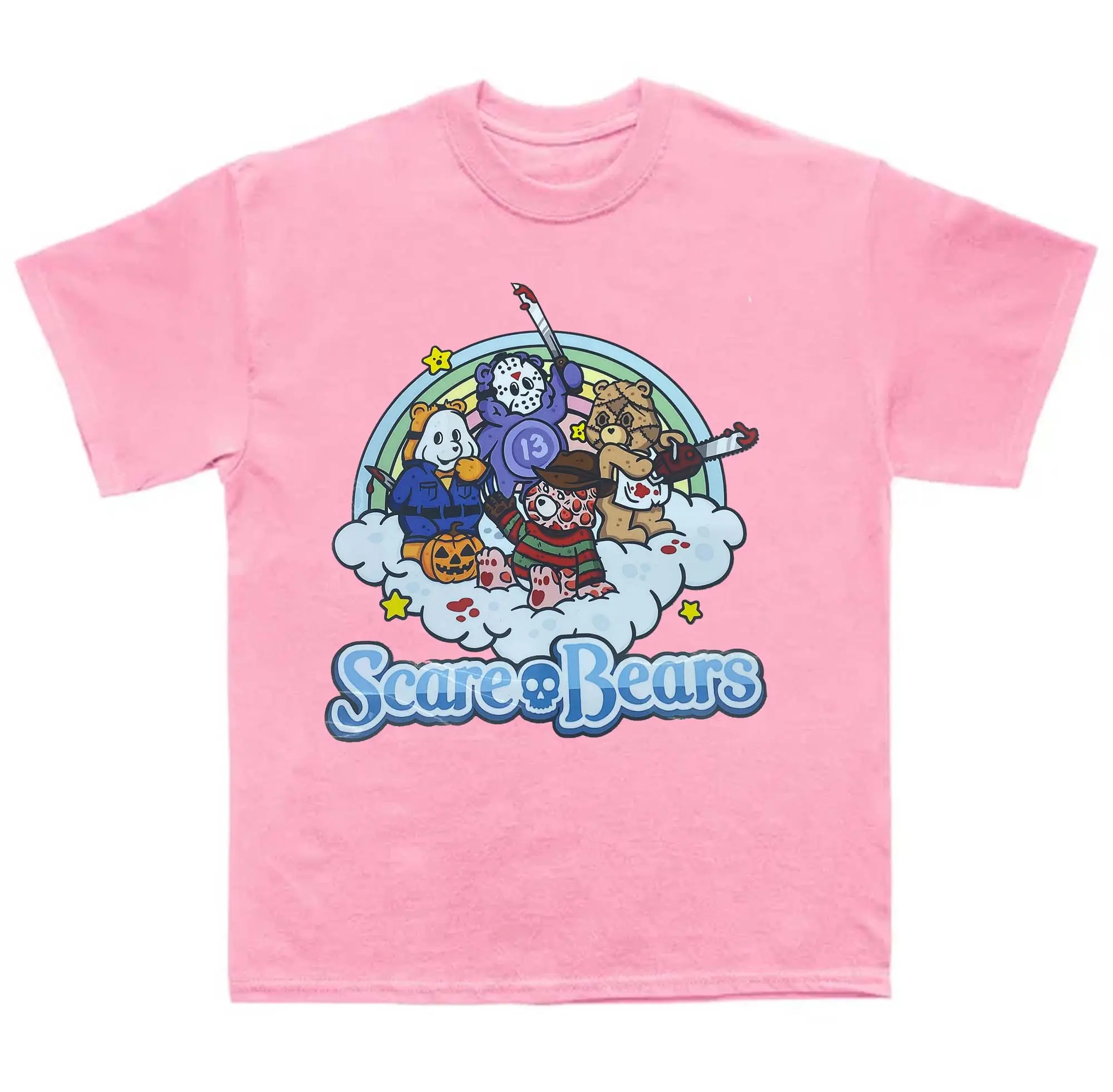 Scare Bear Funny Meme T Shirt Retro Care Bear Cartoon T Shirt Comic Slasher Movie Style T Shirt
