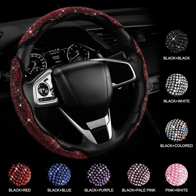 Diamond Bling Car Steering Wheel Cover with Crystal Rhinestones,3PCS Segmented Steering Wheel Protector,Universal for 99%25 Cars for Women; Christmas Gift;Holiday Gift, car accessories for girls