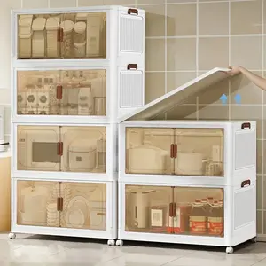 45CM-2-3-4-5 Layers Extra Large Folding Storage Cabinet - Plastic Storage Bins with Lids, Collapsible Stackable Containers with Wheels, Storage Lockers, Foldable Organizer System for Closet, Bedroom, Office, Kitchen Organizers And Storage, Room Decor