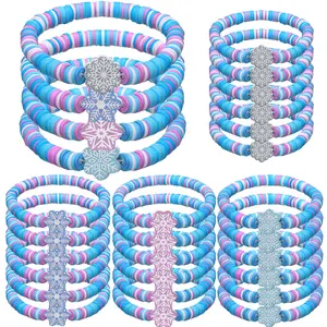 24pcs Winter Snowflake Beaded Bracelets Bulk Friendship Bracelets for Women Family Friend Party Favors Gothic Jewelry Orange and Black Spooky Boo Style