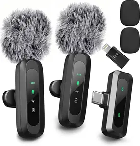 Wireless Mini Microphone for iPhone 15/16, iPad, Android, Wireless Lavalier Microphone with Noise Reduction, Portable USB C Lapel Mic for Video Recording, Vlog, Tiktok, YouTube