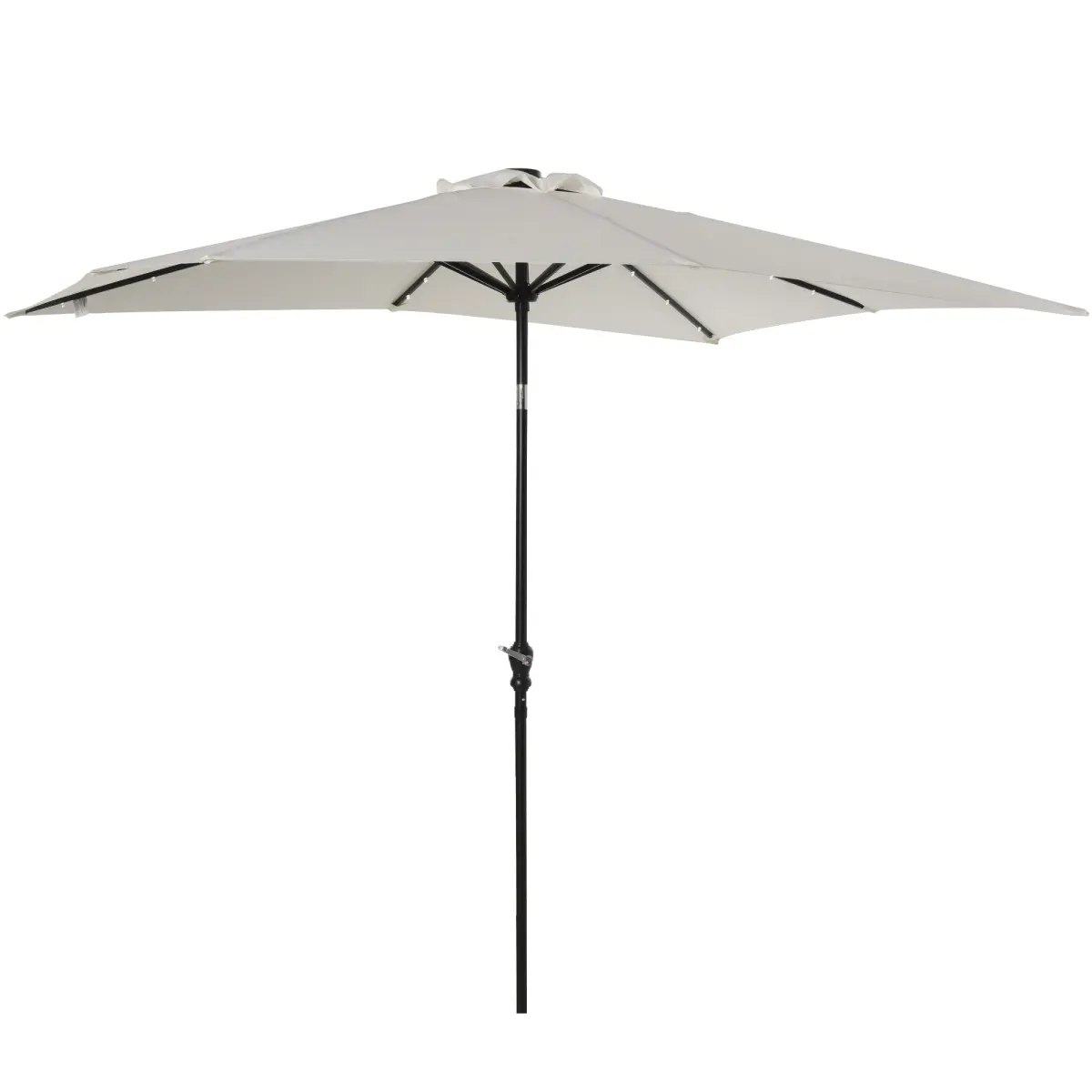 212 Main 84D-100CW 9 x 7 ft. Outsunny Patio Umbrella Outdoor Table Market Umbrella with Crank, Solar LED Lights, 45 Tilt & Push-Button Operation for Deck, Pool, White