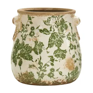 Nearly Natural 6.5" Tuscan Ceramic Green ScrollPlanter