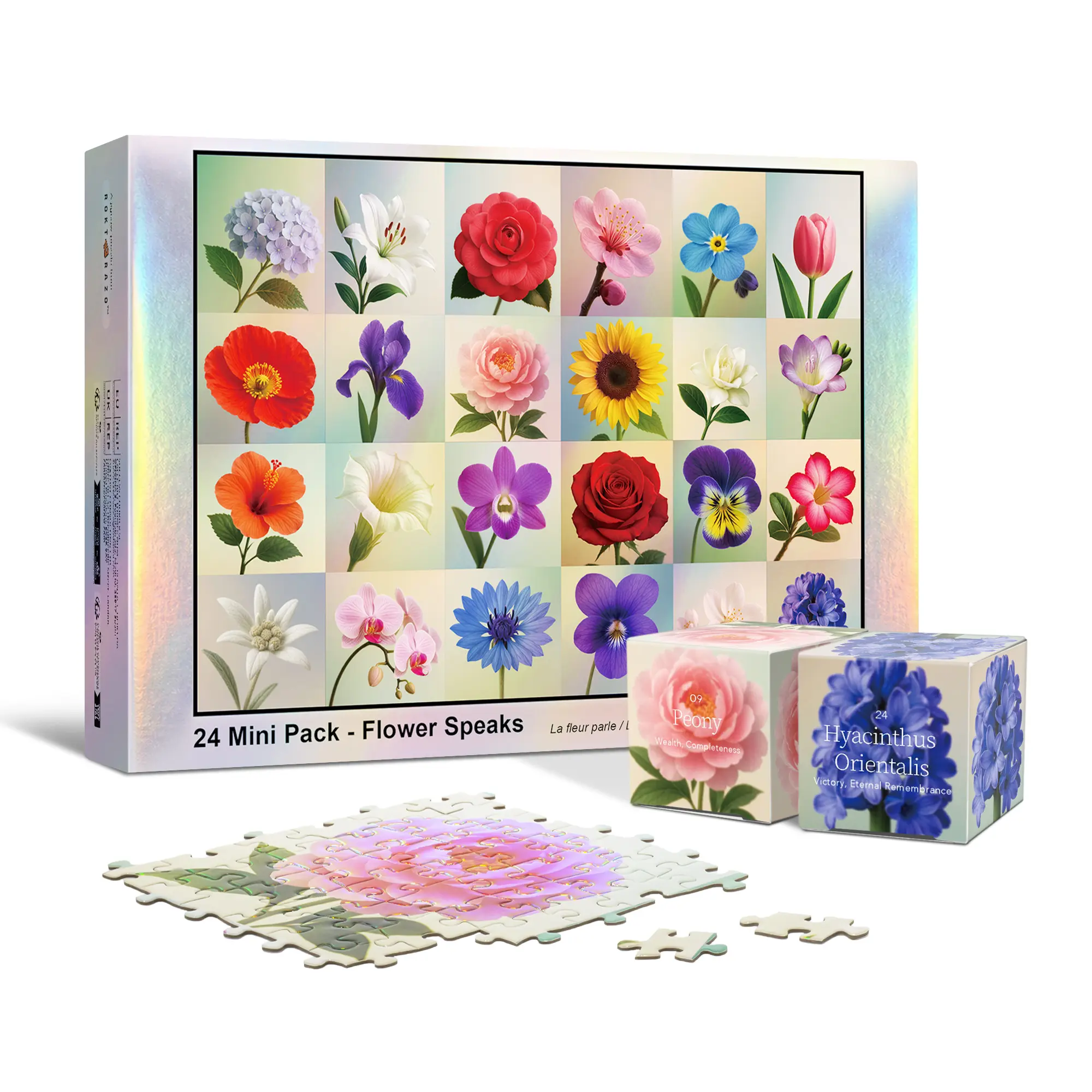 rokt&razo Nature Series, 24 Mini Pack 1000 Pieces Jigsaw Puzzle, 8 Puzzle Stickers, 4 Themes: Butterflies, Flower Speaks, Birds & Fishes, Daily Puzzle, Family Game Night, Finished Size 27.5 x 19.7 in