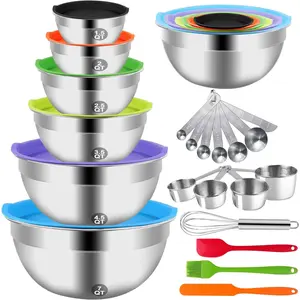 New costumer Deal-Mixing Bowls with Lid Set, 27PCS Kitchen Utensils Metal Bowl Stainless Steel Bowls,Measuring Cups and Spoons,