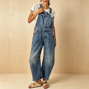 women's wide-leg denim overalls  loose straight overalls jumpsuit