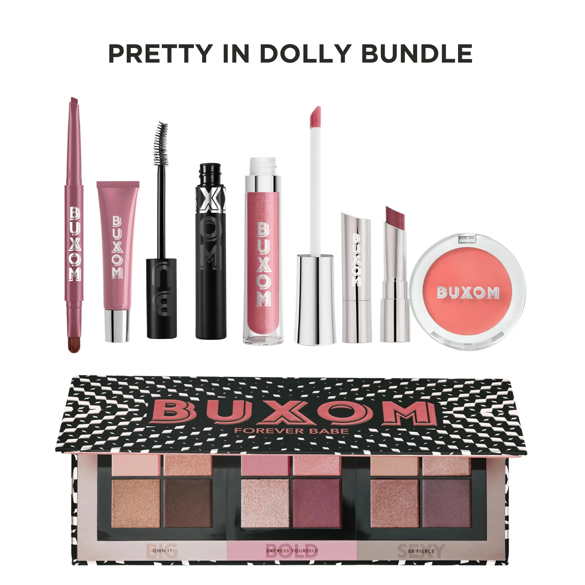 BUXOM Pretty In Dolly Bundle - Makeup Set, ,Best Selling Mauve Plumping Lip Gloss, Lip Balm, Mascara, Fan Favorite Bundles