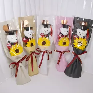 Graduation Bear Flower Bouquet Set, Sunflower and Bear Flowers, Graduation Celebration Bouquet, Party Decor, Photography Props