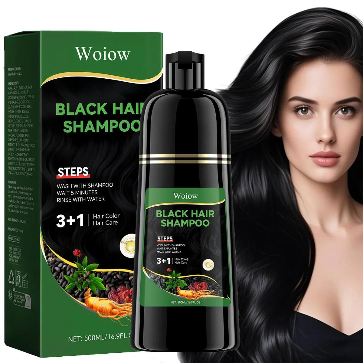Woiow Darkbrown Hair Dye Shampoo, Natural Hair Dye Semi Permanent Hair Color, Gray Hair Cover Up, Ginger Essence shampoo for Color Treated Hair for Women and Men (500ml)