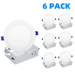 6 Inch 5CCT Ultra-Thin LED Recessed Ceiling Light with Junction Box, 1050LM Brightness, Dimmable Canless Wafer Downlight, 12W, ETL
