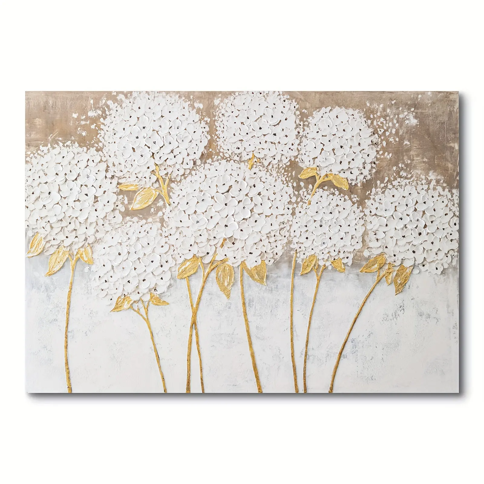 Framed Hand-painted White Hydrangea Wood Frame Canvas Wall Art - 101.6x71.12cm 3D Textured Oil Painting, Neutral Living Room Decor, Polka Dot-Plaid-Stripes Accent, Back to School Home Supplies, Labor Day, Hanukkah, Canada Day, Ramadan