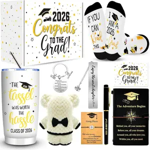 10 Pieces 2026 Graduation Gift Box Set, Class of 2026 Graduation Gift Basket with 20 Oz Tumbler, Socks, Bear Towel, Journal Notebook, Pen, Bookmark, Bracelet, Keychain for High School College Gifts