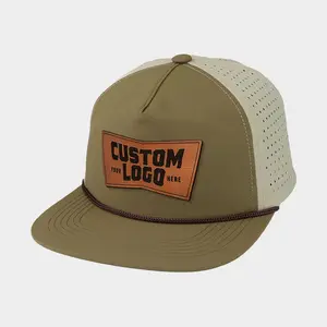 Custom Leather Patch Perforated Rope Hat - Blank Rope Hats