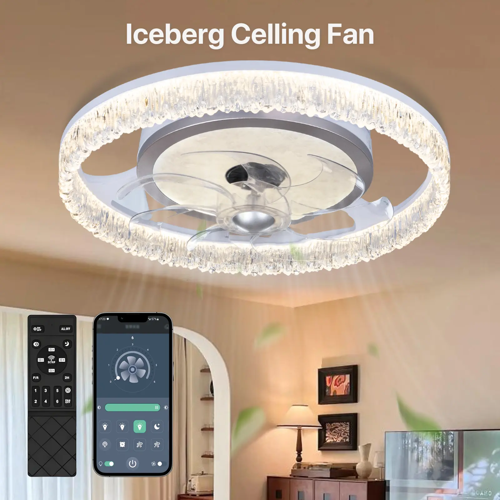 GALENTAL Cristais Multifunctional Ceiling Fan with Light, Remote Control/APP, 6 Wind Speeds, Timing Function, Reversible DC Motor, Adjustable Brightness & 3 Color Temperatures, Low Noise for Living Room, Bedroom, Study, Dealsforyoudays