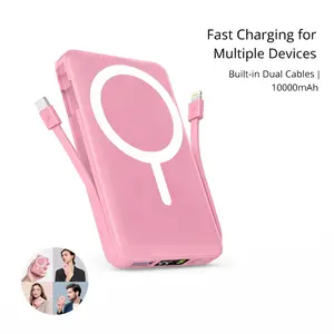 10000mAh Magnetic Power Bank/Build-in Cables/Fast Charging, High Capacity Power Bank with Double USB C/L Cables, 20W PD Fast Charging LED Display Wireless Portable Charger for iPhone 12-17 Series
