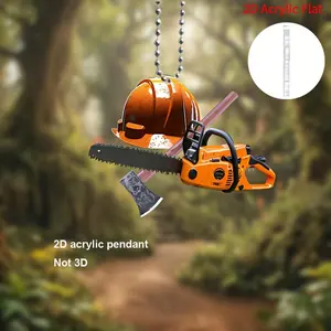 Chain Saw & Helmet Design Car Hanging Decoration, Acrylic Record Tool Pendant, Car Rearview Mirror Hanging Decoration, Backpack, Keychain Decoration, Car Key Accessory