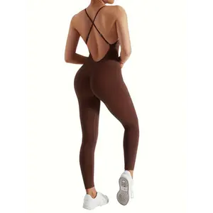 [Customer Favorite] Women's Sleek Backless Yoga Jumpsuit with Removable Pads - High-Waist, Stretchy Nylon/Spandex Blend, Machine Washable