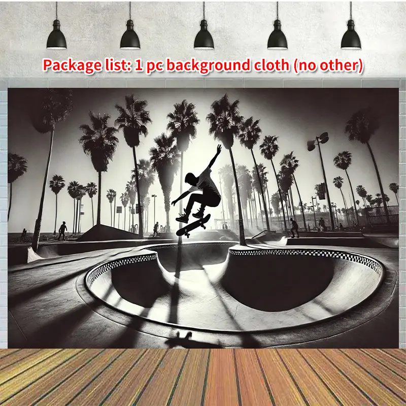 1pc Skate Park Polyester Backdrop Banner - 100% Polyester Skateboarder Wall Hanging for Party Decoration, Photo Booth Prop, Garden & Universal Holiday Decor, No Power Needed White