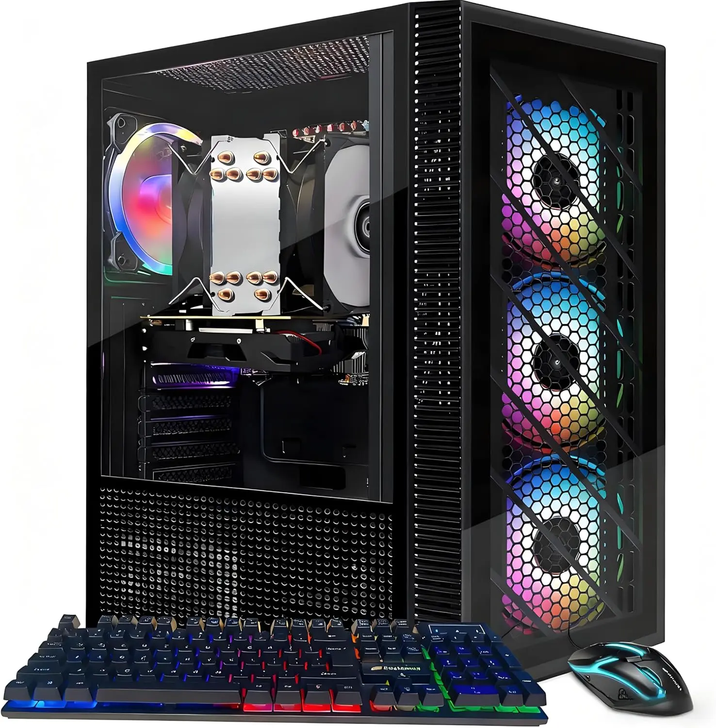 STGAubron Gaming PC Desktop Computer, Intel i7 Xeon E5, Radeon RX 550 4G, 16G DDR4, 512G SSD, WiFi, BT 5.0, RGB Fan x4, Windows 11 Home