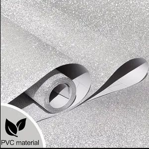 A roll of 15.7*196.85 inches new glitter silver powder decorative wallpaper for bedroom and living room, removable and self-adhesive silver powder stickers, peel and stick, solid silver-white wallpaper for home decoration