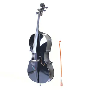 4/4 Full Size Wood Cello Set Black with Bag Bow Rosin & Bridge Maple Spruce Top Basswood Body Beginner Friendly Portable Design