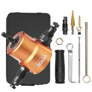 VEVOR Double Head Sheet Metal Nibbler Cutter Tool Kit, 360-Degree Drill Attachment with Extra Punch, Die, Hole Cutting Accessory & Step Drill Bit, for Straight & Curve Cutting, Mechanics' Tool, Father's Day Gift