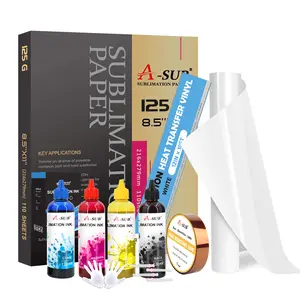 A-SUB Sublimation Bundle: A-SUB Ink (4x120ml) + Sublimation Paper (110 Sheets) + HTV (12x10ft) + Tape",A-SUB White Sublimation Vinyl for Light & Dark Cotton Shirts - Heat Transfer, Vivid Colors, Easy to Use, Washable & Non-fading, DIY Craft Paper