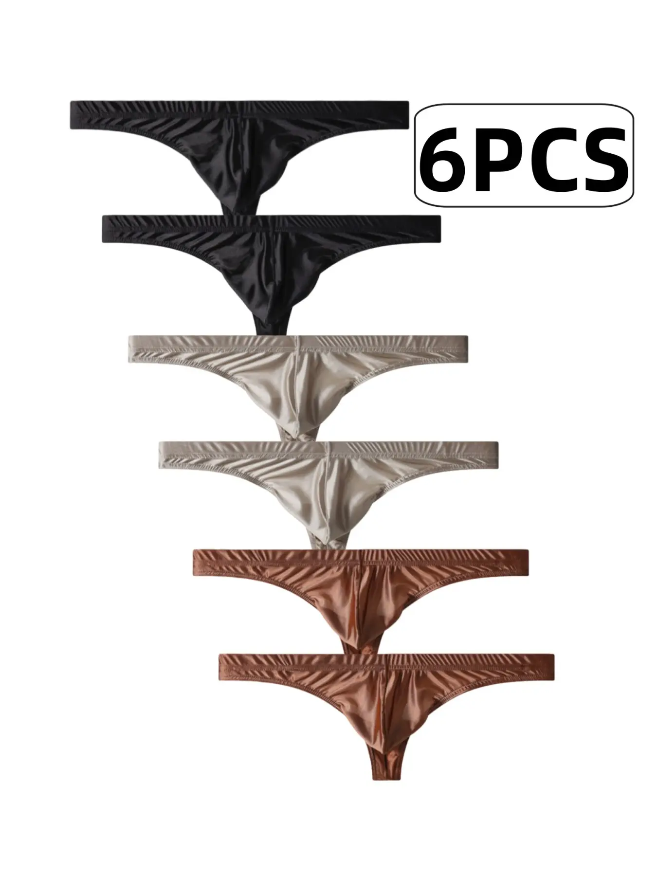 6-Pack Men's Seductive Touch Thong: Cooling Ice Silk Satin, Low-Rise & Ultra-Soft for Sensual Comfort and Style, Underwear, Soft Comfy Underwear, Elasticity Design Underwear