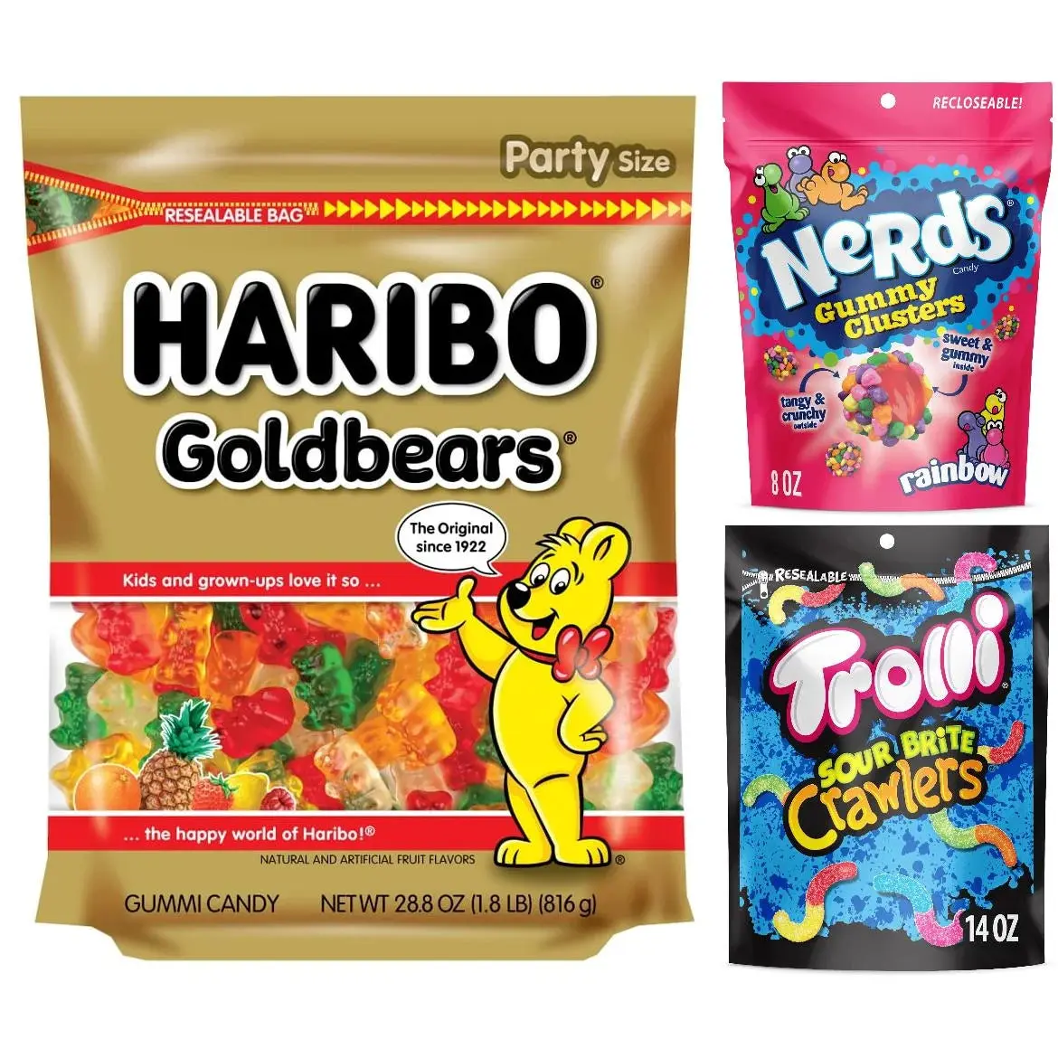 Gummy Candy Variety Bundle HARIBO NERDS TROLLI Mix 50.8 oz
